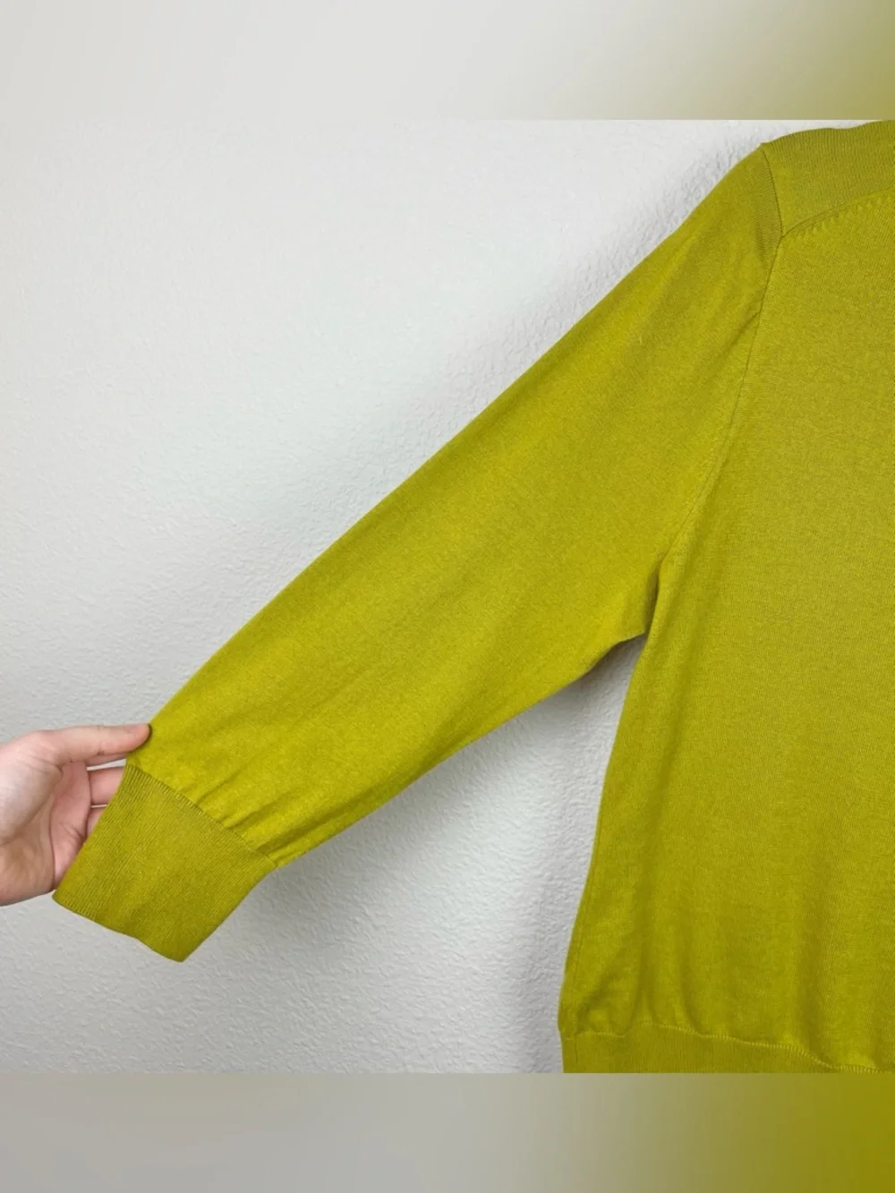 J. Crew Women's Large Chartreuse 3/4 Sleeve Button Front 100% Cotton Cardigan - Picture 13 of 16